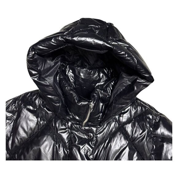 Banana Republic Shiny Metallic Winter Puffer Parka Coat Jacket Hooded Womens L - Picture 5 of 7